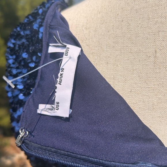 NWOT Princess Polly Vinelle Sequin Sparkling Navy Blue Long Sleeve Dress - Picture 7 of 10